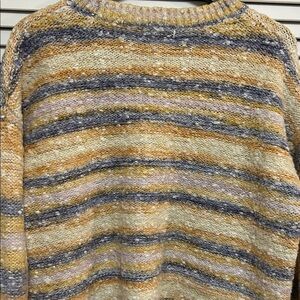 Hazel Moon Striped Yellow and Blue Chinky Textured Boxy Sweater